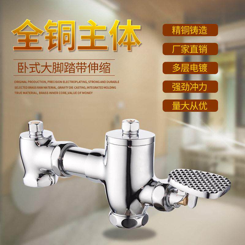 日新铜脚踏卧式厕所阀门冲水器蹲便开关伸缩调节大便蹲坑延时阀