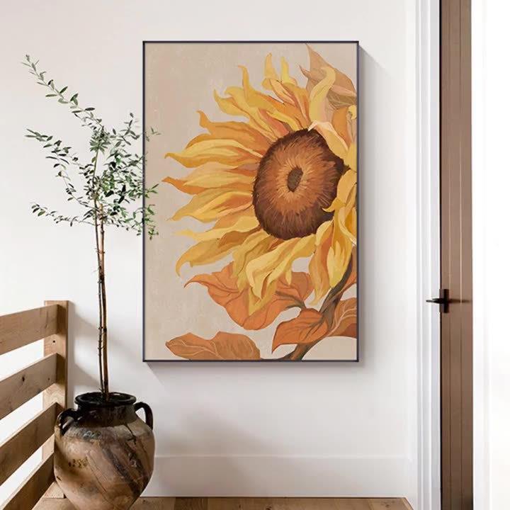 现代抽象花卉客厅进门过道挂画北欧卧室单幅壁画向日葵玄关装饰画