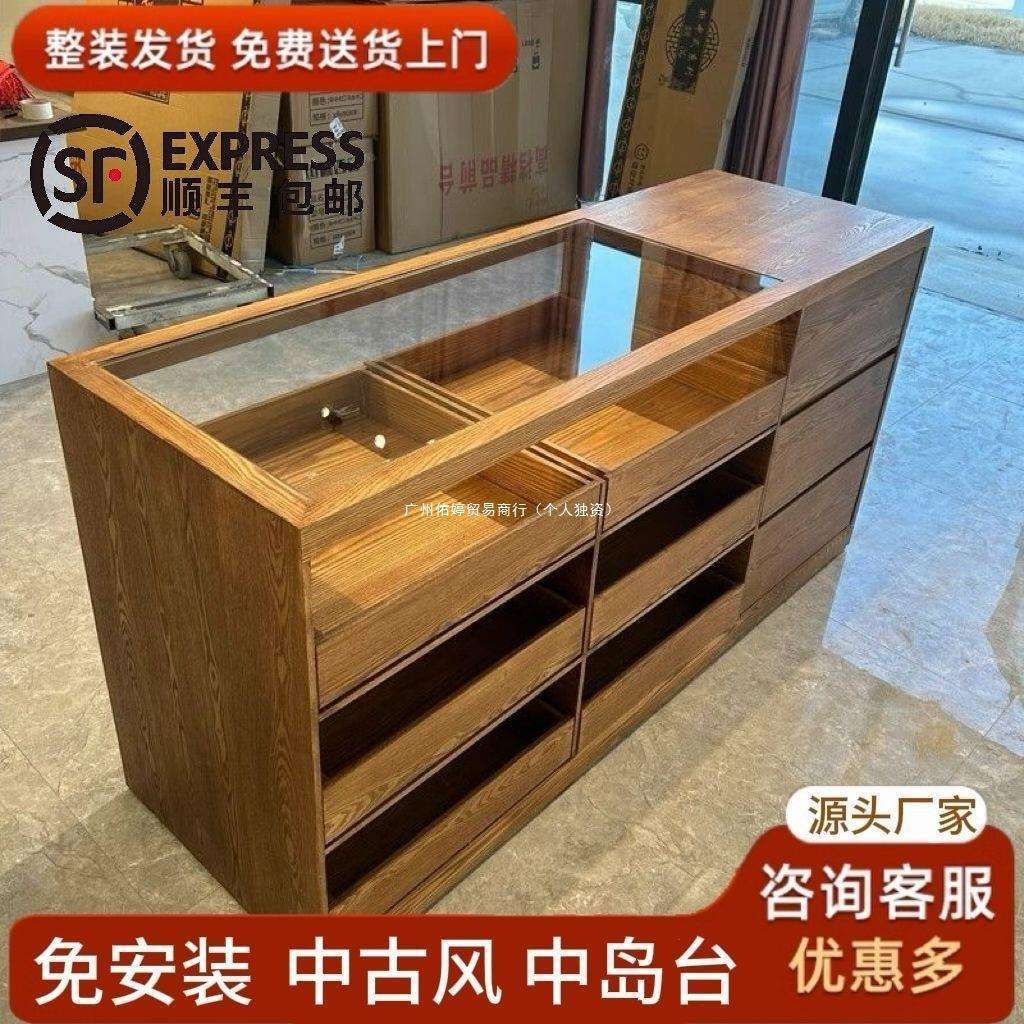 玻璃女装中岛展示柜 收银台流水摆件台 储物柜组合服装店陈列道具
