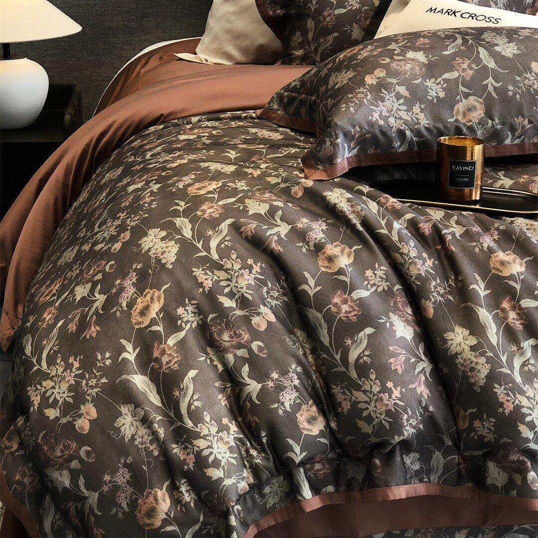 美式复古风印花保暖热淇淋寝具床品端超细旦天丝磨毛四件套家纺