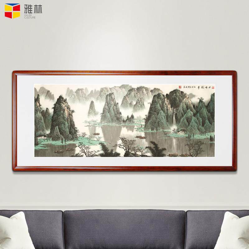 国画山水画千锋竞秀客厅横幅办公室挂画青绿山水艺术微喷画心
