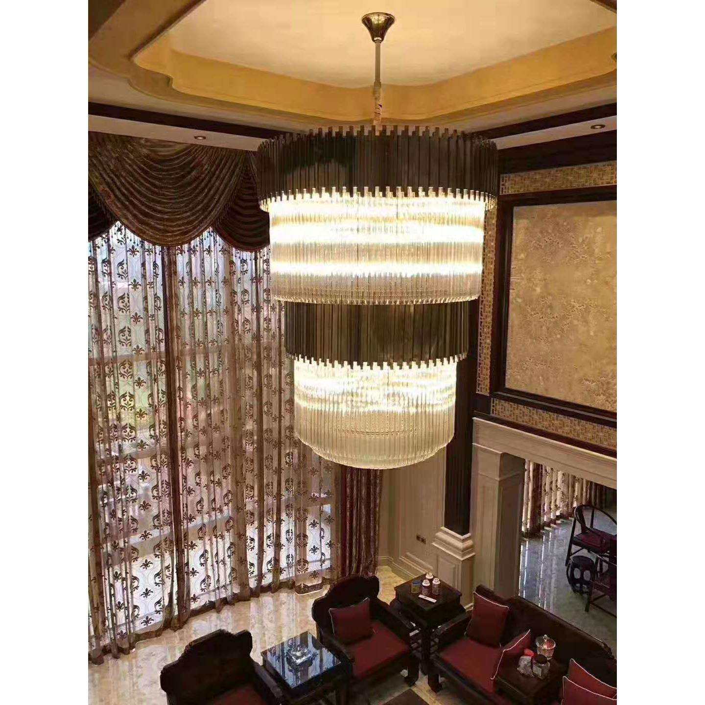 金色现代欧式复式大堂过道水晶大灯别墅酒店大厅宴会灯具