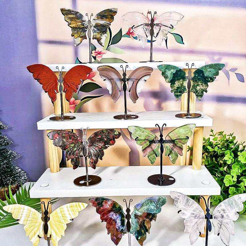 天然水晶蝴蝶翅膀雕刻工艺品水晶制品家居公室摆件厂家直供