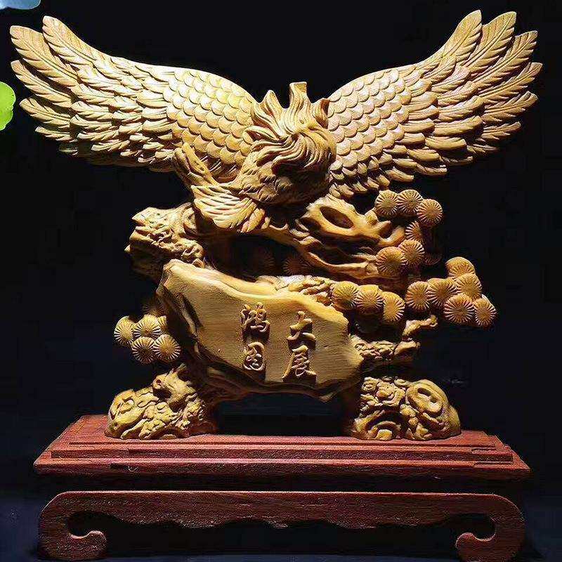 崖柏老鹰摆件崖柏木雕大鹏展翅公司开业送礼办公桌摆件饰品