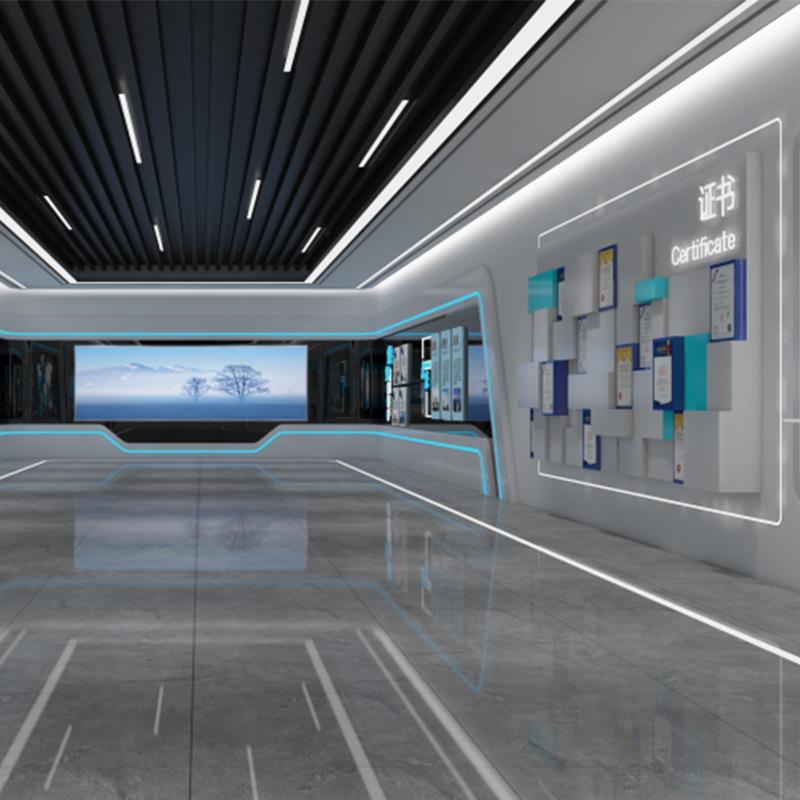 设计公司展厅科技风格展厅3D效果图烤漆展柜企业文化墙产品展示柜
