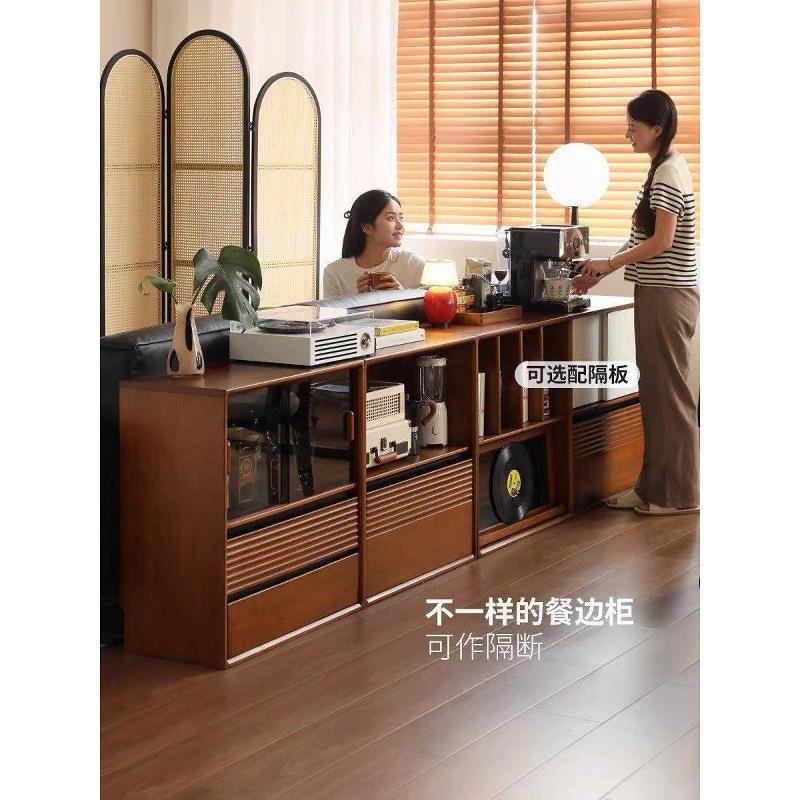实木隔断柜家用复古收纳书柜组合移门柜拼色置物柜复古储物柜中古