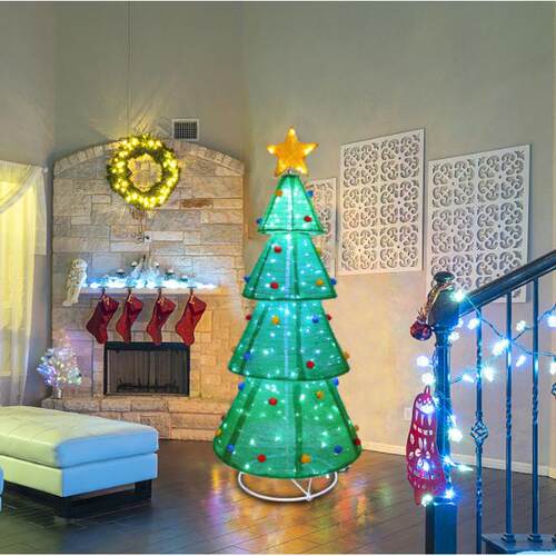 1.8m四层伸缩圣诞树灯200灯10%闪泡圣诞装饰树灯Christmas tree