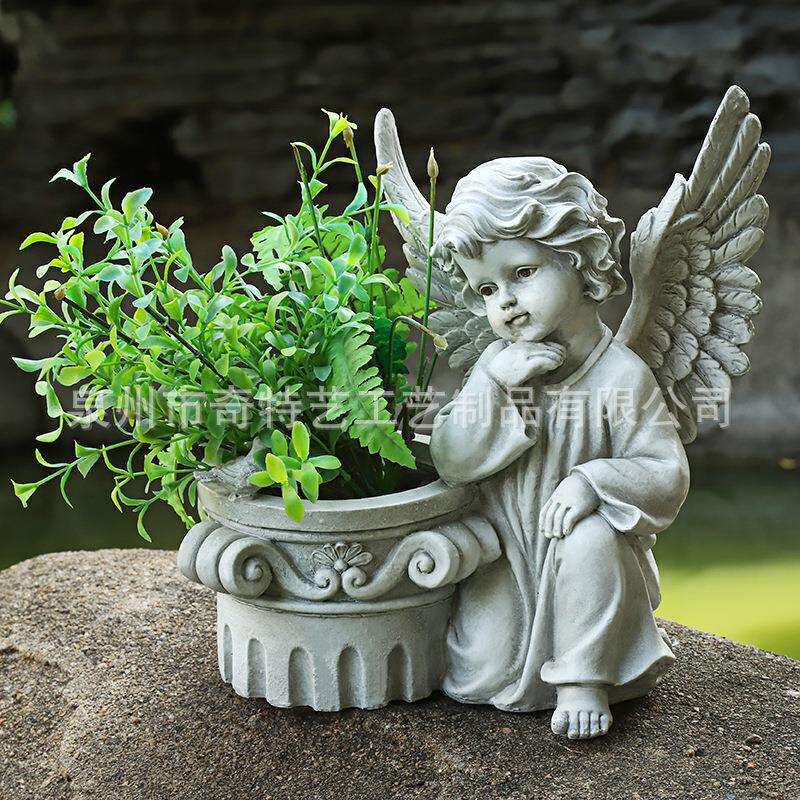 花园装饰天使花缸雕塑庭院创意园林景观树脂工艺品阳台花盆摆件