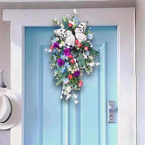 花惹草亚马逊Welcome Butterfly Wreath 春天花环室内装饰花环