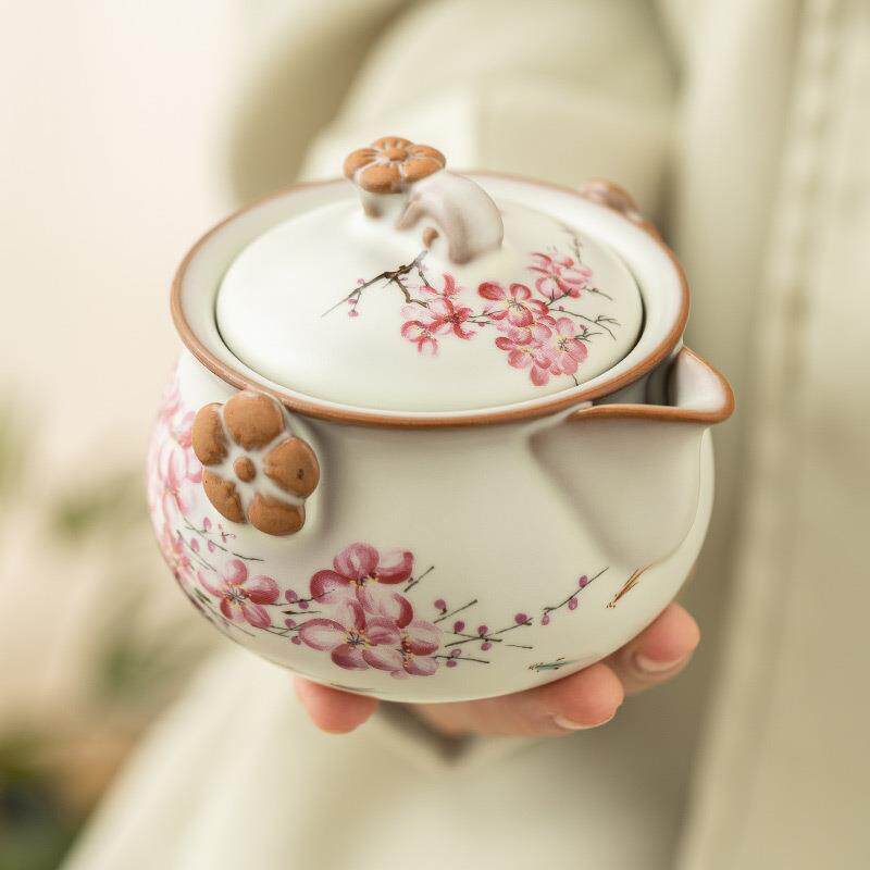 猪油冻汝窑茶壶单壶泡茶家用梅花宝瓶手抓壶单个中式高档女士茶具