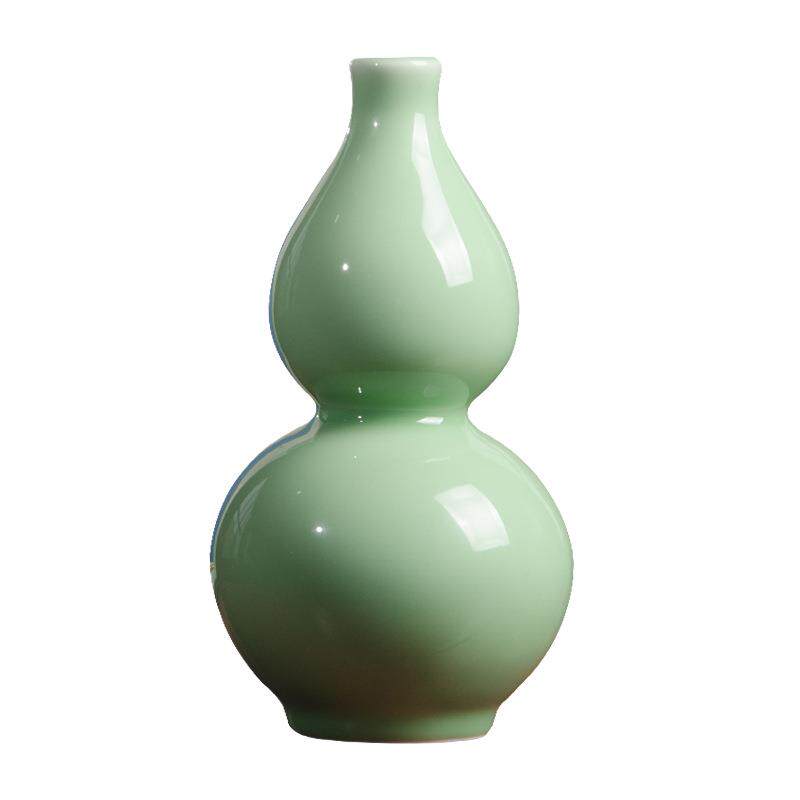 景德镇陶瓷器豆青釉仿古葫芦花瓶插花现代家居客厅装饰品摆件yql2