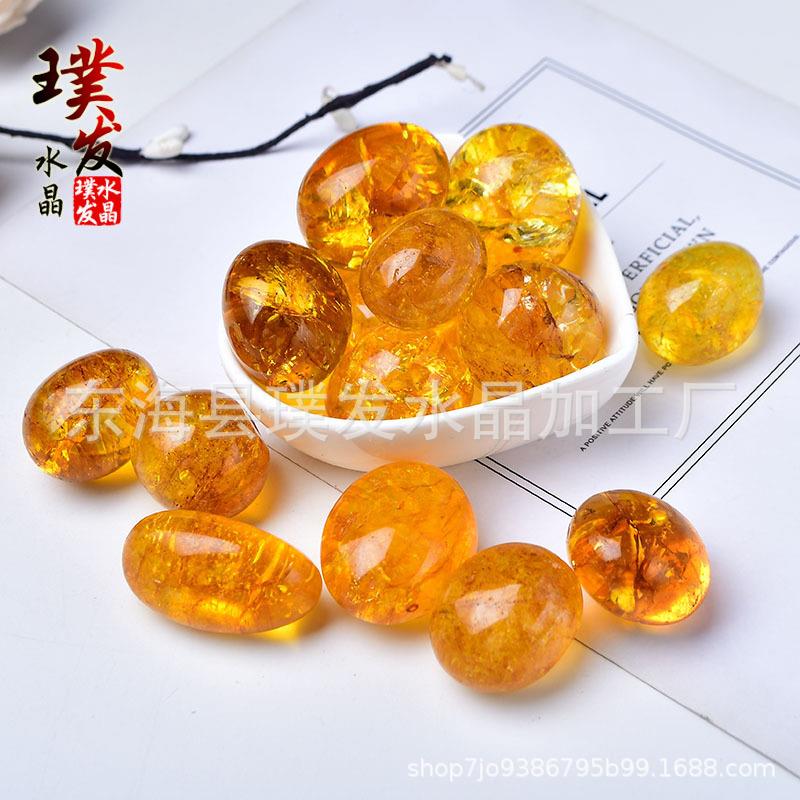 爆花黄水晶滚石暴力黄水晶原石鱼缸石花盆装饰儿童淘矿跨境商品