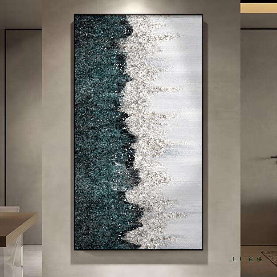 黑白纯手绘油画大芬村装饰画抽象入户玄关挂画立体竖版肌理画
