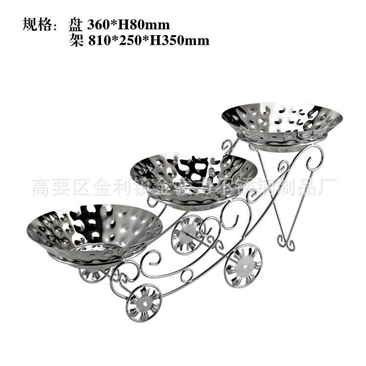 创意不锈钢锤印果盘车仔架自助餐展示架水果盘糕点盘冷餐食物架