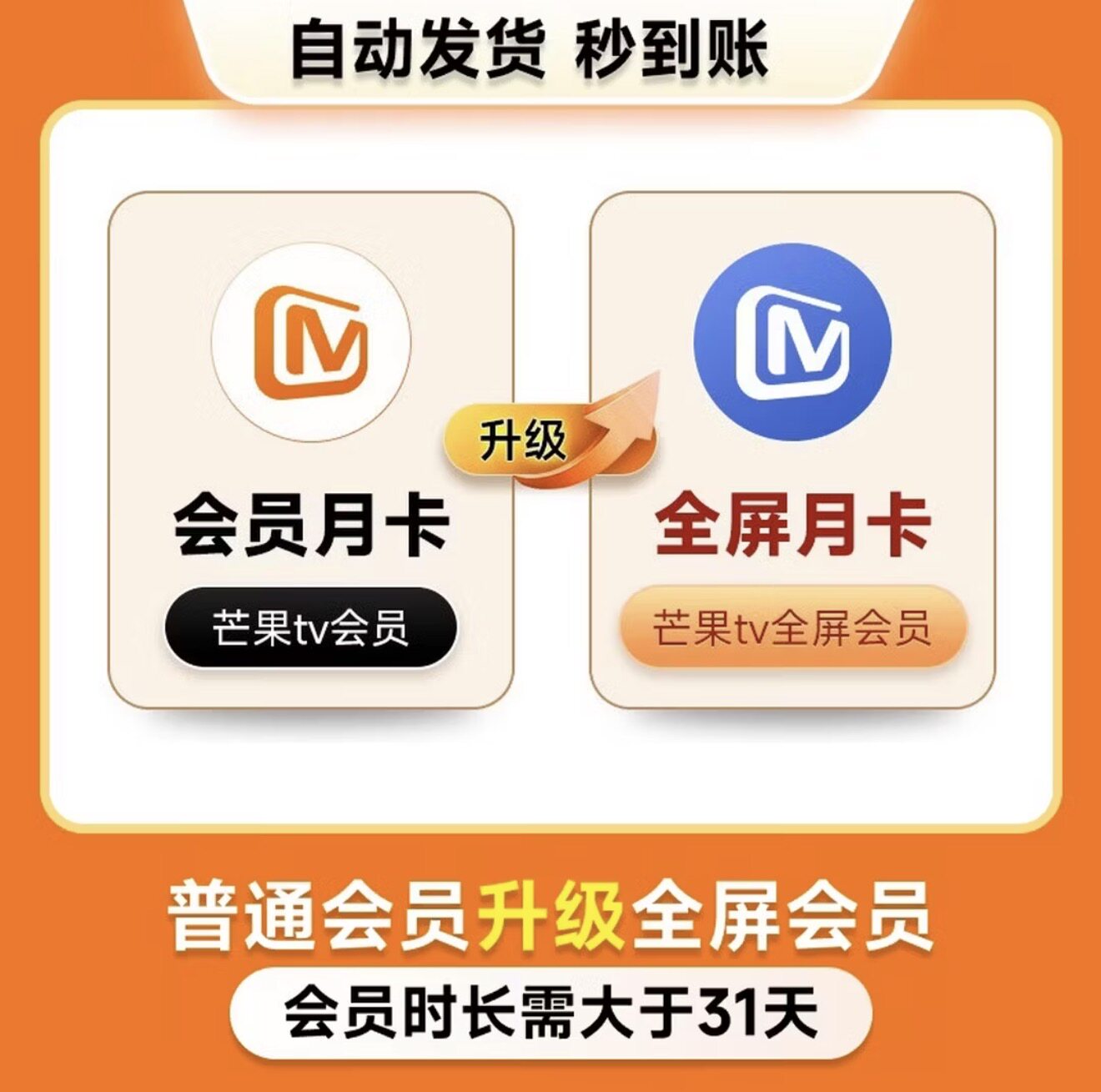 【升级芒果TV全屏会员】芒果TV会员月卡升级TV全屏会员