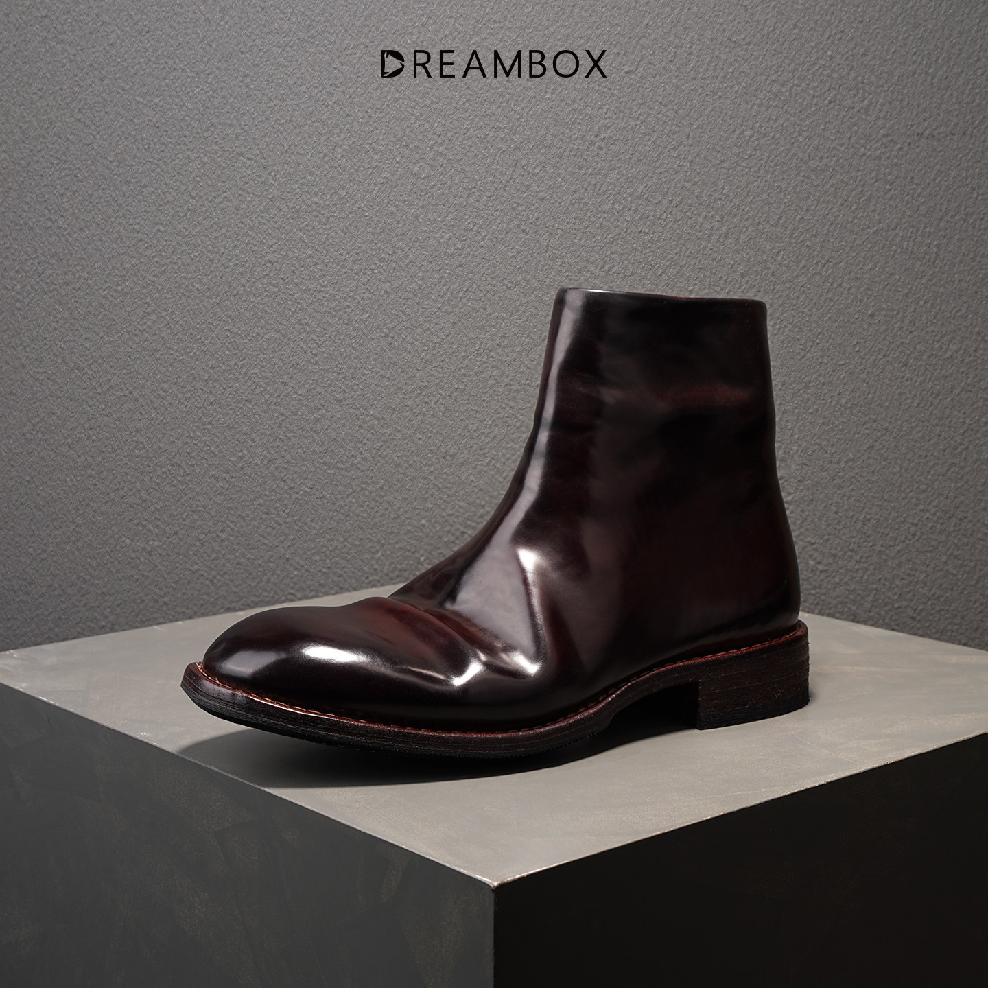 DREAMBOX钧博vibram马臀皮高帮侧拉链手工皮靴秋冬新款英伦风男靴