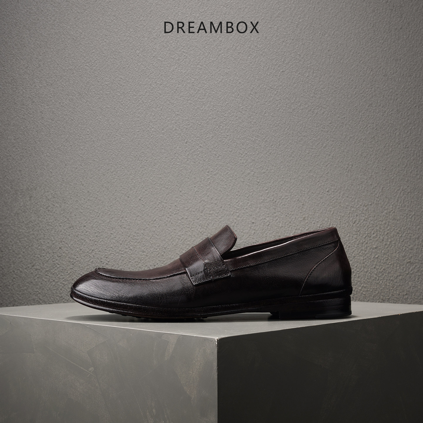DREAMBOX钧博新款男士真皮百搭乐福鞋夏季透气一脚蹬轻便豆豆鞋