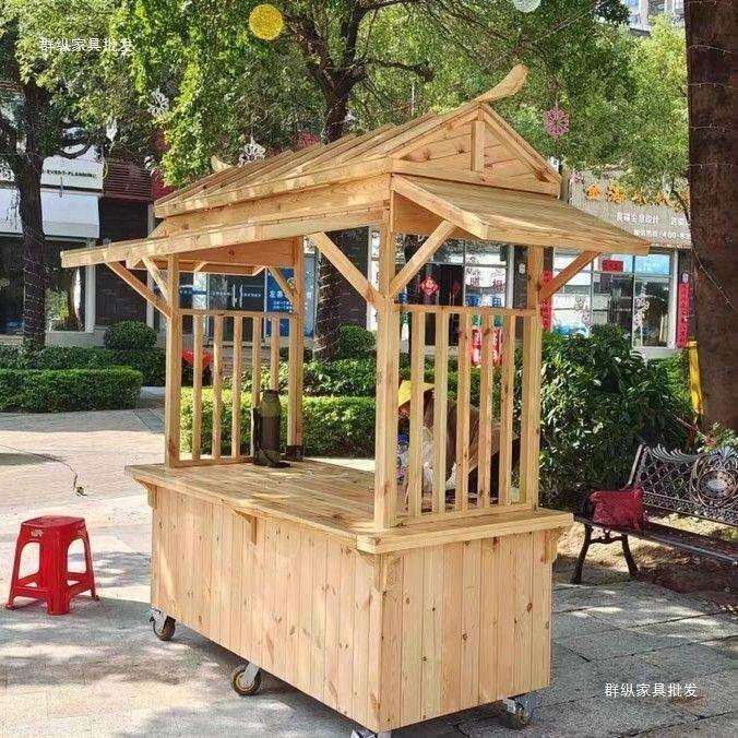 防腐木多功能小吃仿古餐车复古移动售货夜市景区推车摆摊摊位实木