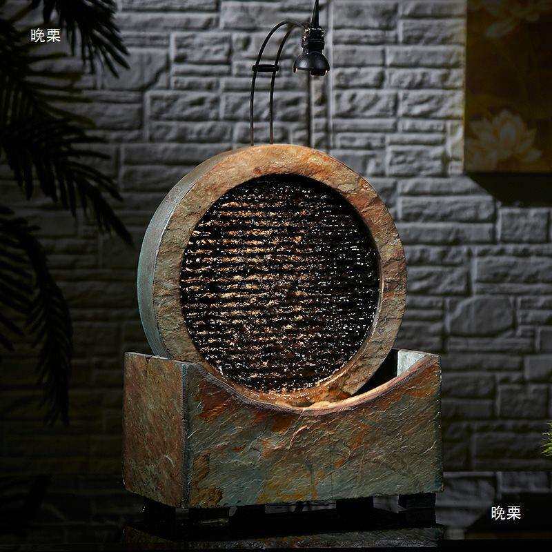 创意客厅中式禅意石头流水喷泉水景摆设现代摆件鱼池加湿器工艺品