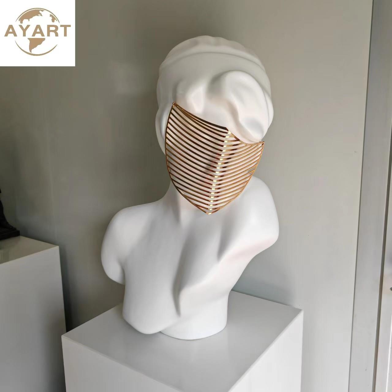 金属面罩少女玻璃钢雕塑艺术玄关轻奢摆件创意客厅酒柜别墅装饰品