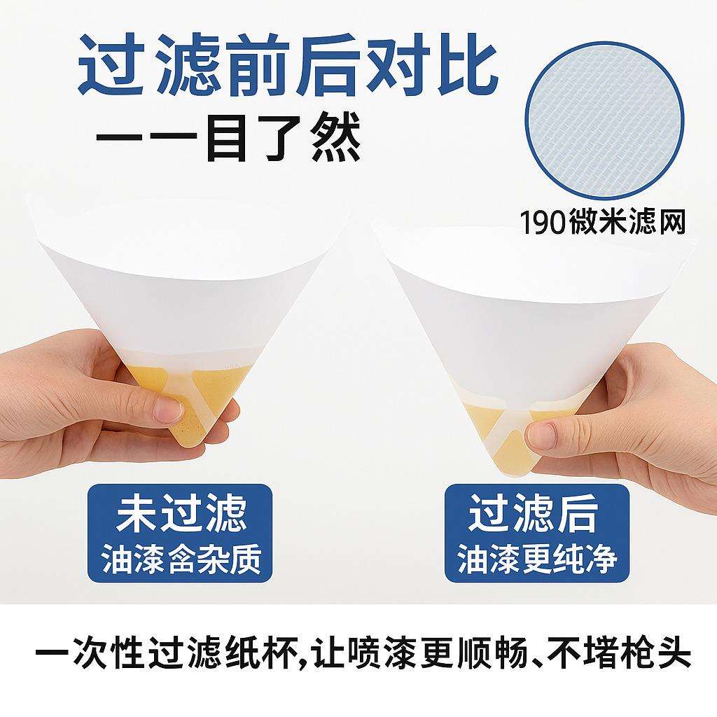 190微米尼龙油漆过滤网漏斗 喷漆专用过滤纸杯 过滤精度高不渗漏
