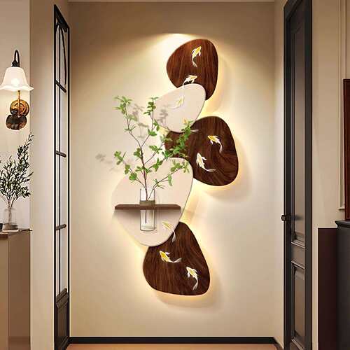 石来运转玄关装饰画寓意好的水培绿植走廊挂画入户正对门LED灯画