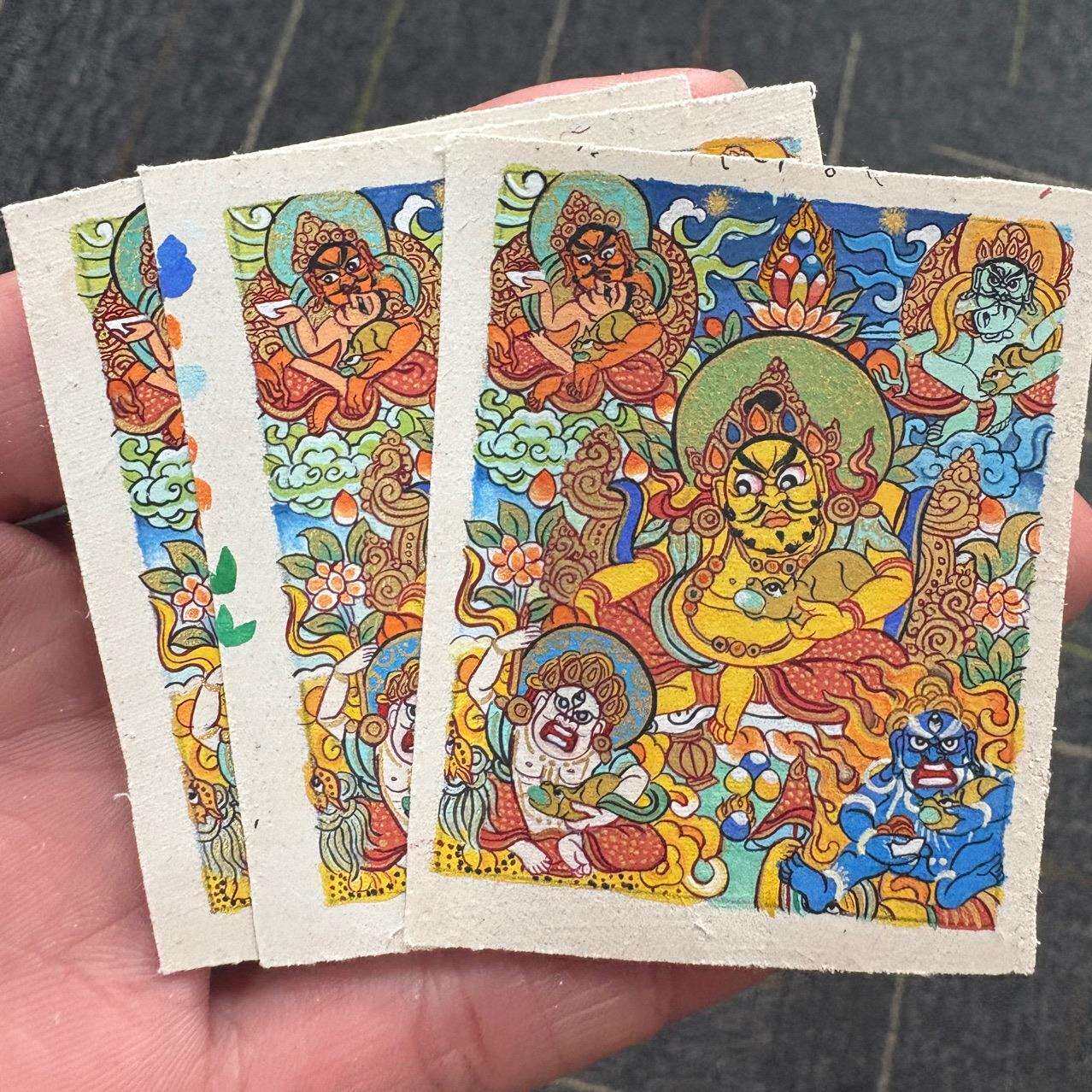 藏式唐卡画五路财神唐卡画芯唐卡4*5卡芯