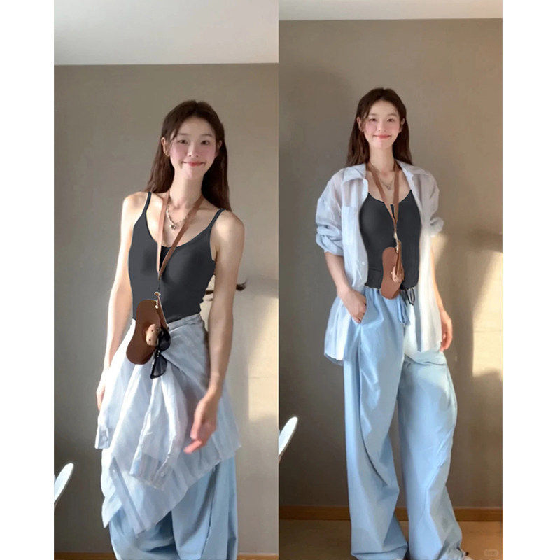 灰色吊带带胸垫女内搭背心外穿美背打底深灰色绝美小众2026夏季