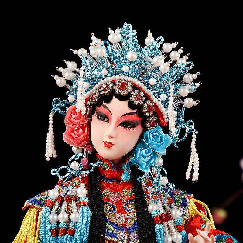 中国风特色京剧人物手工刺绣绢人玩偶娃娃北京纪念品古代人物摆件