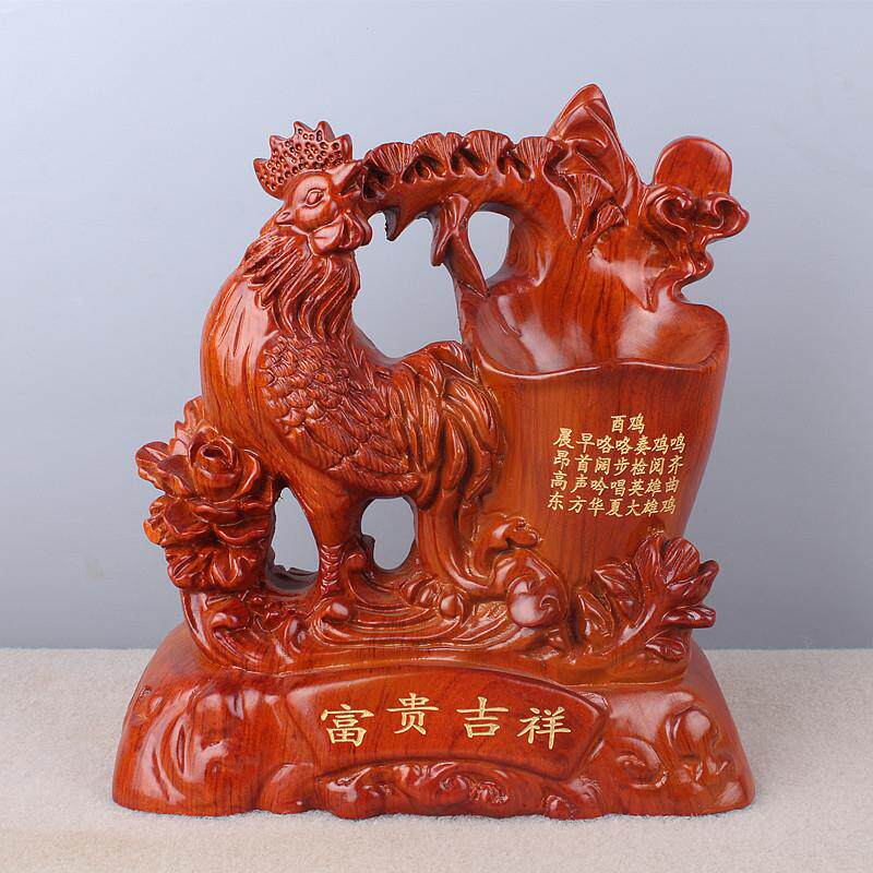 非洲花梨木雕摆件 黑檀十二生肖动物笔筒 中式家居雕刻木质工艺品