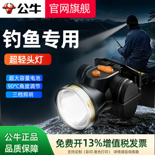 公牛夜钓头灯头戴式强光超亮钓鱼