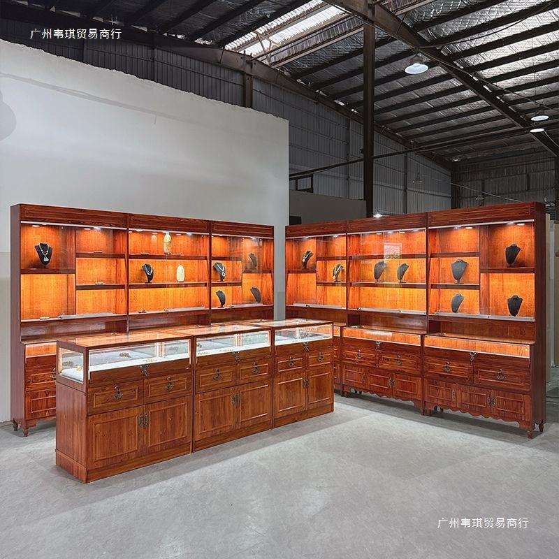 实木珠宝展示柜饰品首饰柜翡翠玉器透明玻璃展柜商用古玩陈列柜台