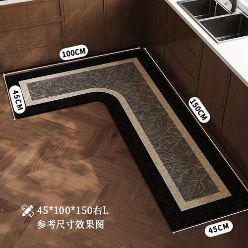 2025新款厨房专用地垫整块L型可擦免洗防滑地毯吸水吸油7字型脚垫