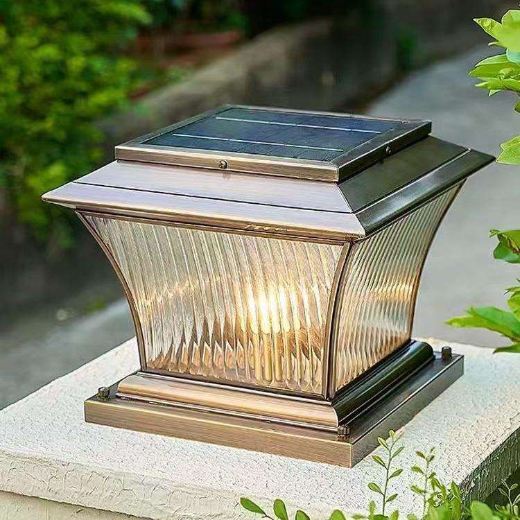 欧式全铜太阳能柱头灯别墅大门柱灯围墙灯室外庭院户外防水门柱灯