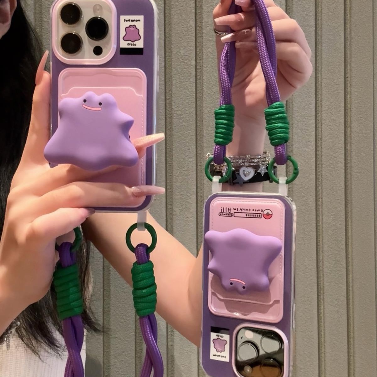 紫色小怪兽支架卡包苹果手机壳