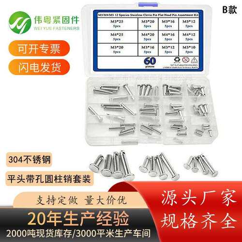 96pcs/60pcs 44pcs 不锈钢 GB882带孔圆柱销平头定位销轴组合盒装