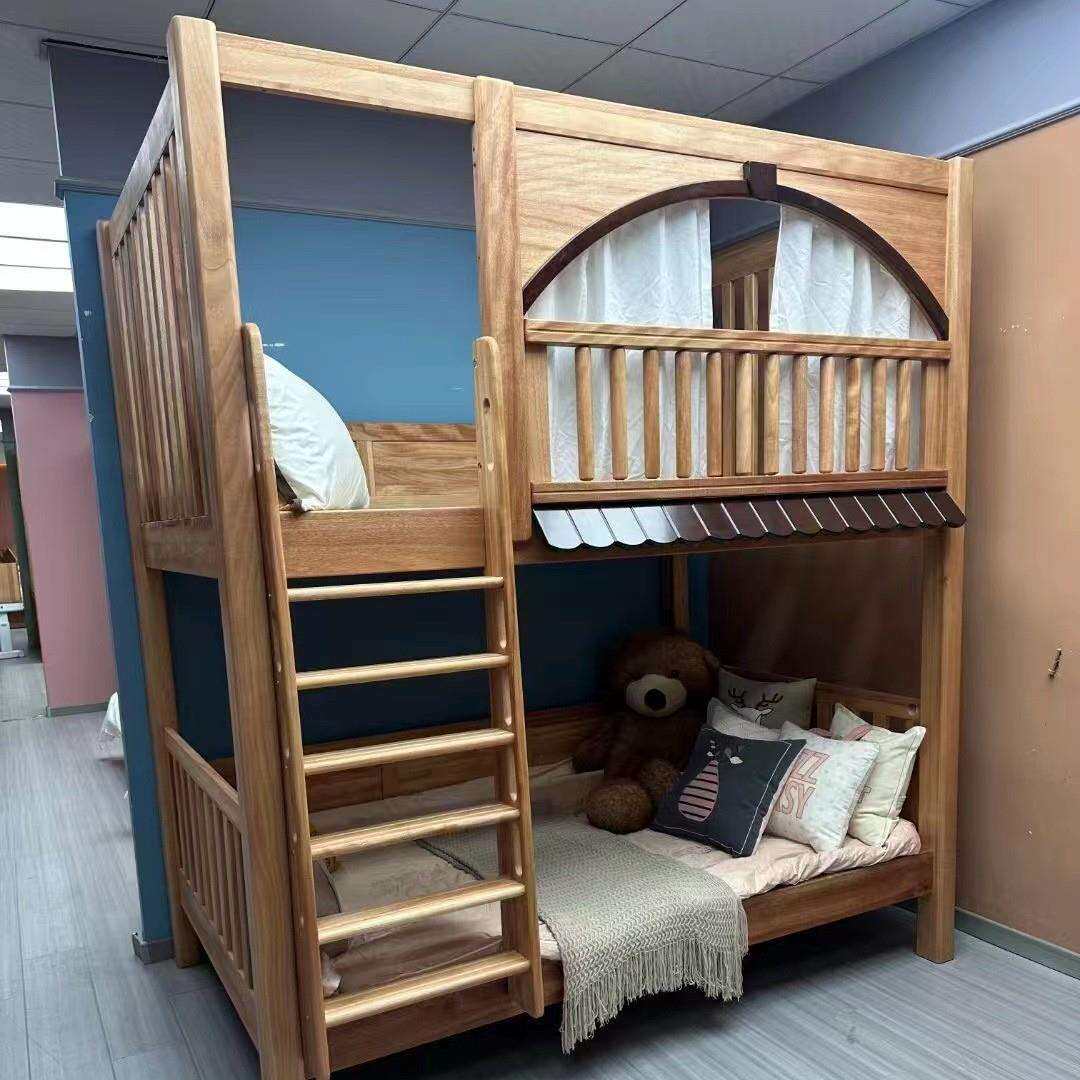 儿童床双人床红檀木上下铺同宽双层床高低子母床小户型树屋小房子