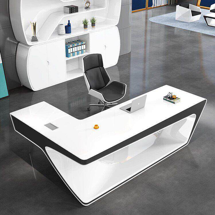 白色烤漆老板桌创意家具简约现大班台总裁桌经理室公桌椅组合