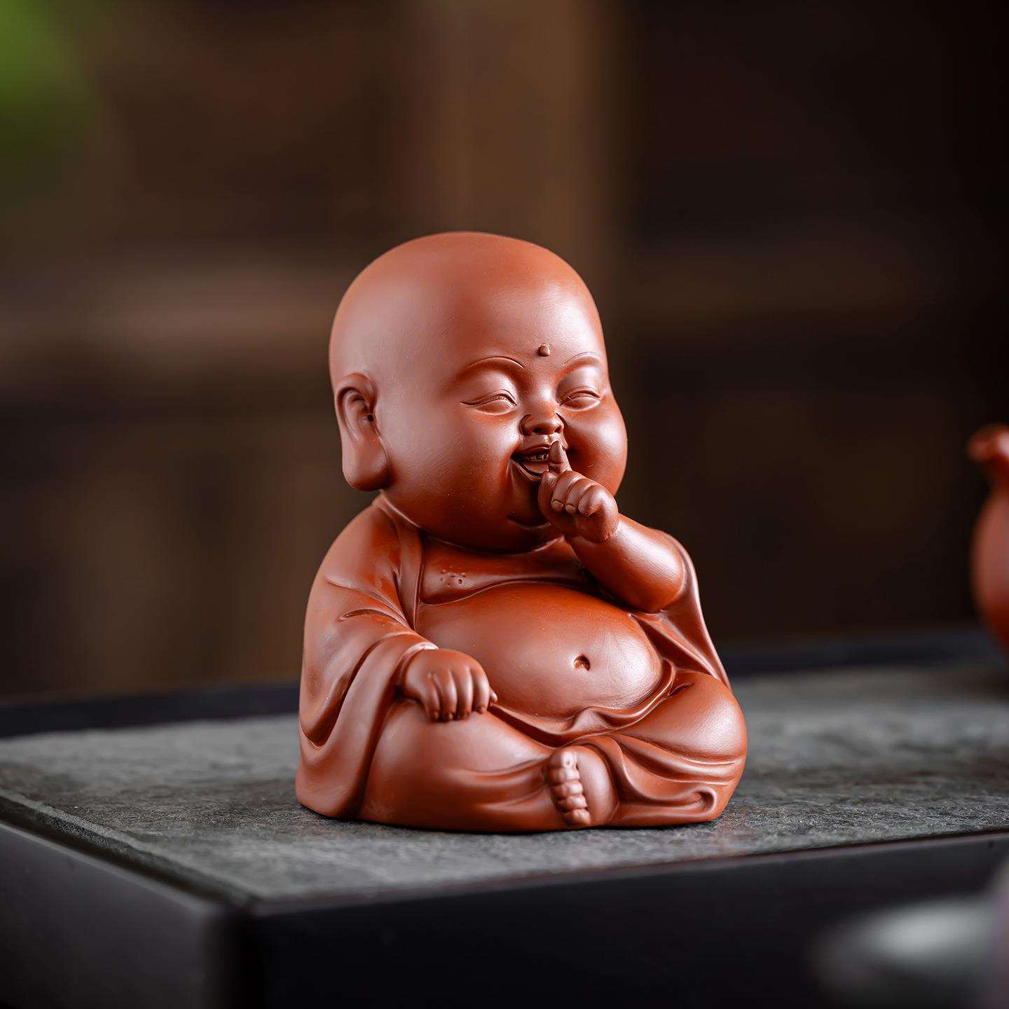 三不小和尚紫砂茶宠可养精品摆件茶玩茶桌茶台茶盘装饰品茶具配件