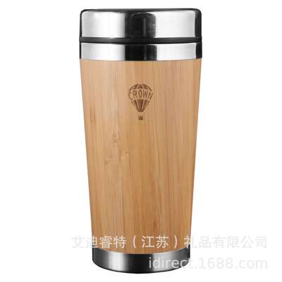 MS024不锈钢双层竹木外壳车载咖啡杯350ml现货 竹汽车杯可印logo