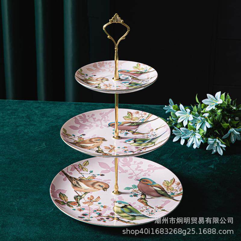 跨境出口欧式骨瓷两层三层创意点心盘甜品盘水果盘高颜值陶瓷家用