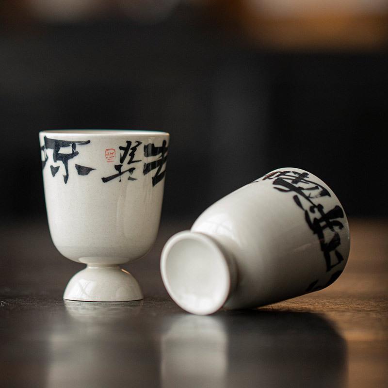 全手工草木灰陶瓷品茗杯手拉柸暖手杯闻香茶杯手绘写文人茶器
