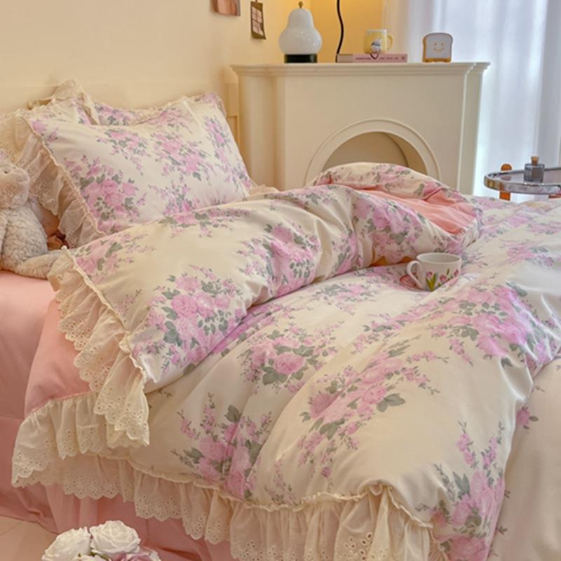 仙女款荷叶边纯棉四件套公主风少女全棉被套床裙款1.5m1.8米床品