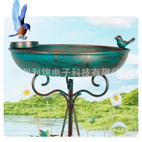 跨境birdbath金属铁艺鸟浴盆喂鸟器户外花园林庭院草坪装饰品摆件