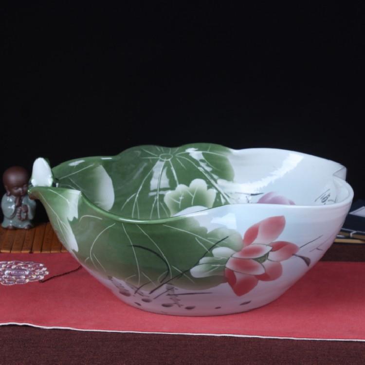 景德镇陶瓷鱼缸 荷花青蛙睡莲缸 乌缸金鱼缸家居装饰时尚摆件