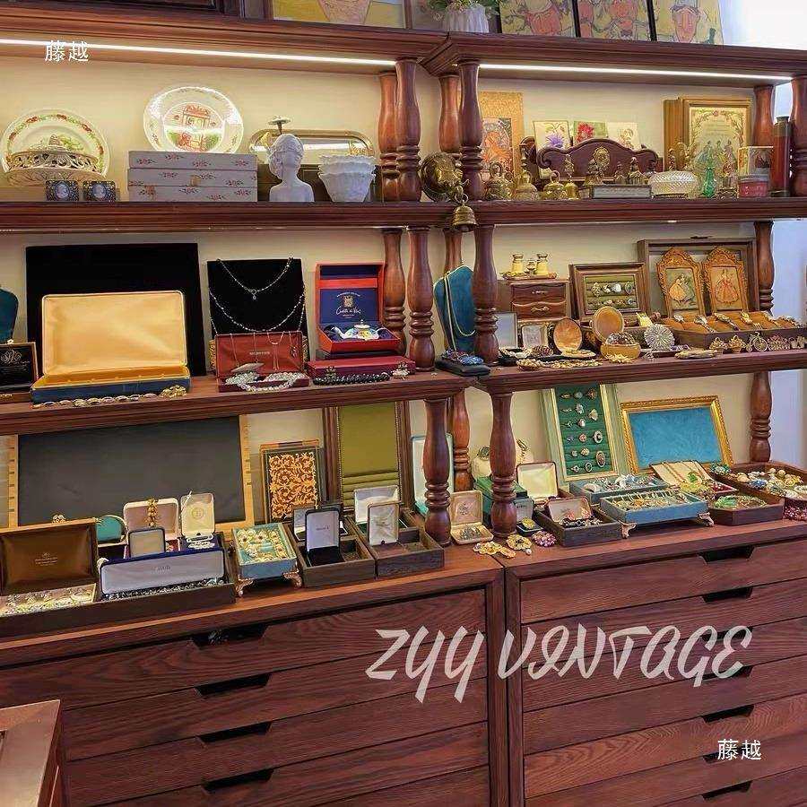 中古风双层展示柜美式复古收纳柜珠宝玉器店陈列柜产品边柜置物架