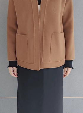 M/RROR FUN  修身立领长袖开襟双面呢外套