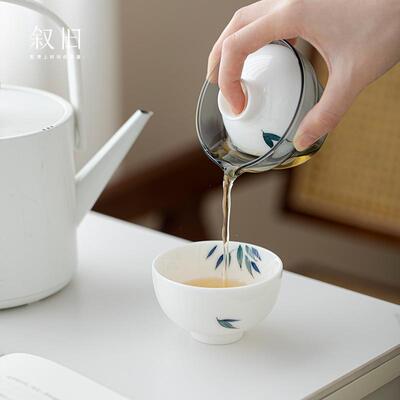 叙旧 手绘青竹手抓壶一壶一杯便携旅行茶具套装泡茶壶茶杯快客杯