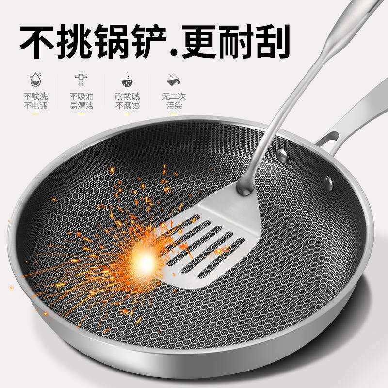 跨境不锈钢全面屏蜂窝煎锅家用煎鸡蛋牛排烙饼电磁炉不粘平底锅