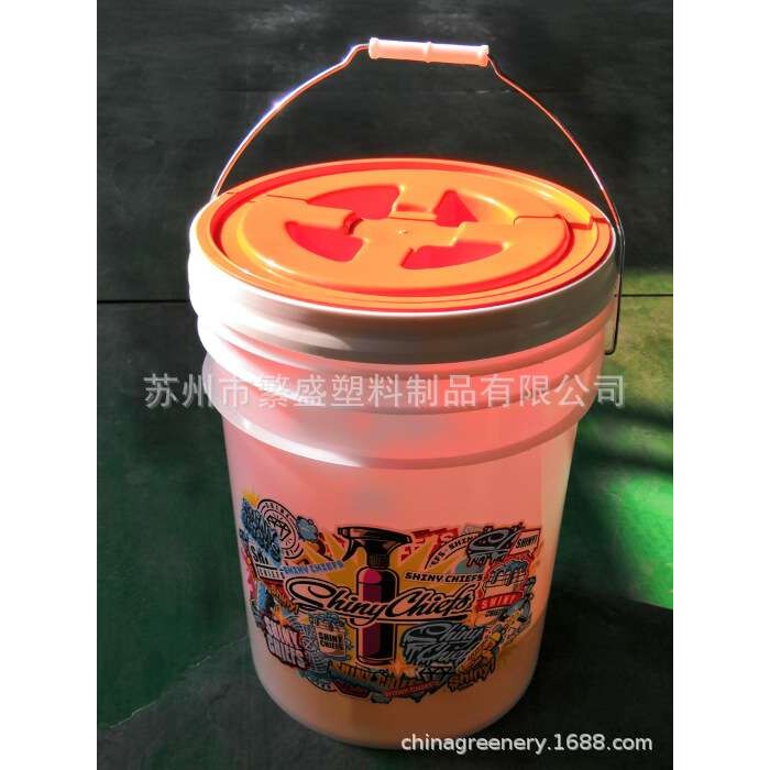 美式塑料洗车桶 5.28加仑20L 半透明螺旋盖洗车桶 带洗车滤网